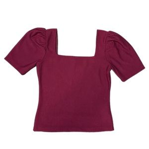 Club Monaco | Puff Sleeve Top Size S/P Red Short Sleeve Knit Top